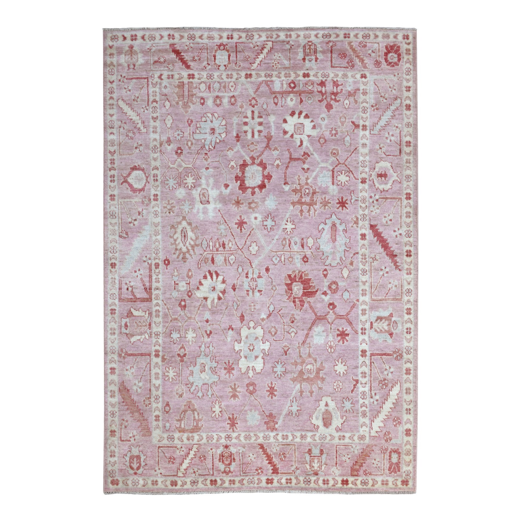 6'1"x8'10" Coral Pink Angora Oushak with Floral Motifs Extremely Durable Wool Hand Knotted Oriental Rug 